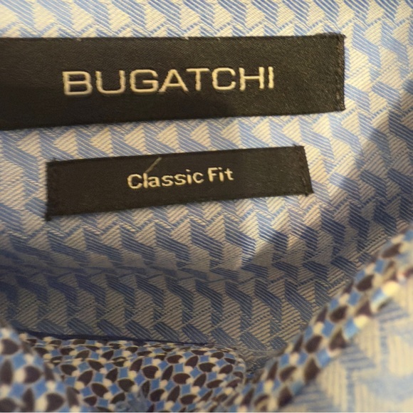 Bugatchi - Men’s Dress Shirt Blue Geometric Pattern Button Front XL XXL - Picture 4 of 9